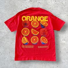 **Orange Graphic Tee** Brighten up your wardrobe with this vibrant red tee, featuring bold yellow "ORANGE" text and a detailed graphic of sliced oranges. This eye-catching design brings a fun and fresh vibe, perfect for casual streetwear. 👕 Material: 100% Cotton   🎨 Design: Bright Orange Slice Graphic with "ORANGE" Text   📏 Sizes: M-3XL   ⏳ Custom Creation Time: Please allow 1-2 weeks for production. #OrangeGraphicTee #FruitFashion #BoldTshirt #StreetwearStyle #CasualWear #GraphicTshirt #Uniq Fruit Tshirt Design, Atthemoment Shirts, Casual Orange Tops With Graphic Design, Vibrant Red Short Sleeve Top, Orange Relaxed Fit Tops For Streetwear, Orange Graphic Design Top For Summer, Orange Graphic Design Tops For Summer, Red Graphic Print T-shirt For Summer, Orange Graphic Print Tops For Streetwear