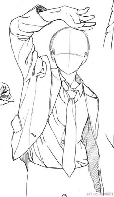 a drawing of a man in a suit and tie with his hand on his head