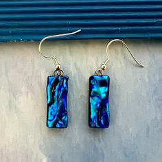 One of a kind beautiful Blue drop dichroic glass earring   Handmade Fused Glass Jewelry. Art Design. Unique Gift.  My handmade jewelry is made with great love and attention to detail. Each piece of jewelry is comprised of a number of dichroic glass pieces that I cut, shape and fit in size and color to create a unique and individual piece of jewelry. Each piece has a unique and different appearance in both shape and color and looks even more impressive in person than they reflect in the photos. I Blue Glass Earrings For Gift, Earrings Fuzed Glass, Handmade Multicolor Glass Earrings, Blue Hypoallergenic Glass Earrings, Fusing Glas, Nickel-free Multicolor Glass Earrings, Fused Glass Earrings, Dichroic Glass Earrings, Glass Drop Earrings