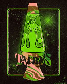 a green and pink poster with the word taurus on it