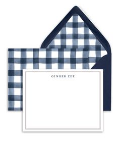 the gingher zi stationery is shown in blue and white checkered paper