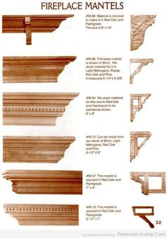 different types of fireplace mantels and their names are shown in the above image