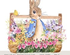 a watercolor painting of a rabbit with flowers