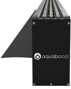 an image of a black metal structure with the word aquabacci on it