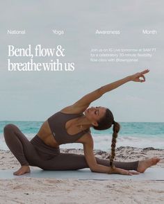 a woman is doing yoga on the beach