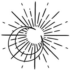 a black and white drawing of sun rays