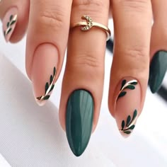 Elevate your nail game with our stunning 12-Piece Dark Green and Olive Branch Nail Set! Make a statement with the deep, captivating shades of emerald green on the medium nails, embellished with intricate olive branch designs on the remaining nails. This thoughtfully curated kit features 12 premium press-on nails, designed to showcase elegance and individuality. Each kit is accompanied by 12 double-sided adhesive tabs, ensuring a secure and comfortable fit that lasts. A nail file is also included Homecoming Nails Almond, Kutek Disney, Green Nail Polish, Valentine Nails, Green Nail, Colorful Nails, Acrylic Nails Designs, Cute Nail Ideas, Her Nails