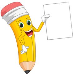 a cartoon pencil character holding up a blank sign