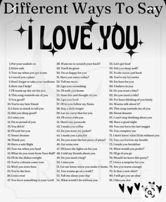 a poster with the words different ways to say i love you in black and white