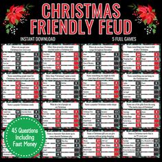 the christmas friendly game is shown in red and black with green trimmings on it