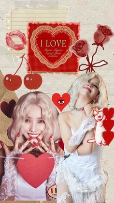 collage with two women holding up hearts