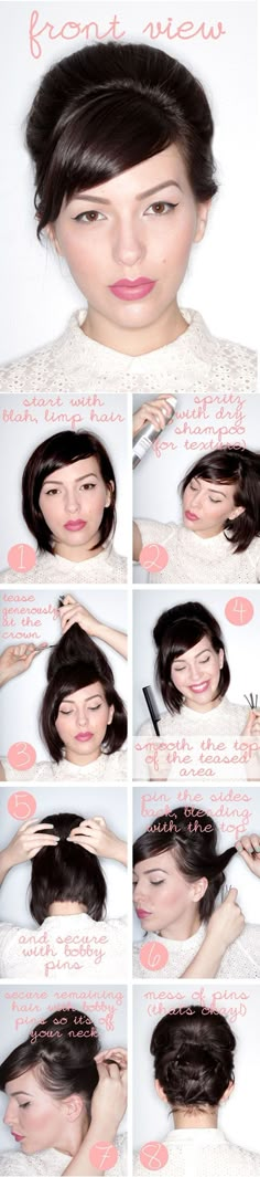 Short Pin Up 'Do / 22 No-Heat Styles That Will Save Your Hair (via BuzzFeed) Short Hair Up, Hair Romance, A Bob, Pin Up Hair, Short Hair Tutorial, Short Hair Updo, Hair Updo