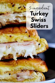 three turkey swiss sliders stacked on top of each other with text overlay that reads, fingerprint turkey swiss sliders