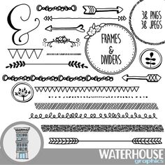 a set of hand drawn doodles with different shapes and sizes, including arrows