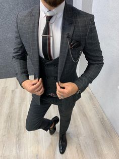 Gray Plaid Suit, Grey Suit Vest, Blue Slim Fit Suit, Tie Chain, Grey Wool Suit, Motivational Poems, Vest Suit, Gray Vest