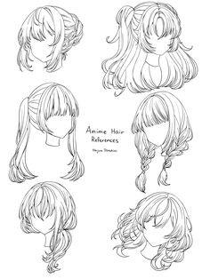 an anime hair reference sheet with different hairs styles