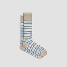 These Italian-made striped socks are made from fine gauge mercerized cotton with a ribbed cuff band, hand linked toe and reinforced heel seams. Crafted in the heart of Italy with high quality materials, they are soft and breathable while combining style and comfort. Striped Socks, Calf Socks, In The Heart, Mid Calf, Socks, Cuff, Italy, Band, High Quality