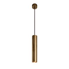 a brass colored pendant light hanging from the ceiling