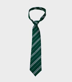 a green and white striped neck tie on a white background with room for your own text