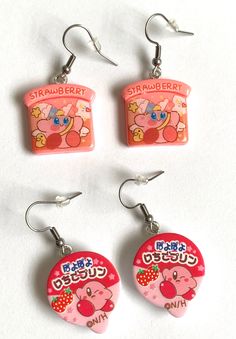 Cute Kirby Resin Charm earrings!! They're lightweight to wear ! ^u^ They are attached to stainless steel hooked earrings <3 Kawaii Drop Earrings, Kawaii Dangle Earrings With Ear Wire, Kawaii Silver Dangle Earrings, Silver Dangle Earrings In Kawaii Style, Cute Everyday Earrings For Pierced Ears, Kawaii Style Drop Earrings, Cute Pink Metal Earrings, Cute Everyday Pierced Earrings, Cute Kirby