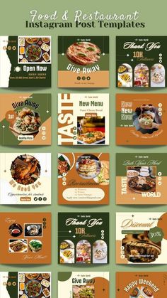 the food and restaurant instagram post templates are ready to be used for your business