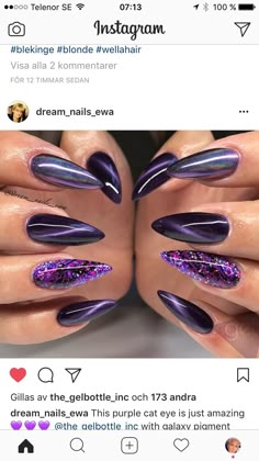 Purple Black Ombre Nails Almond, Black With Glitter Nails, Black And Lavender Nails, Deep Purple Nails Design, Ongles Gel Violet, Purple Nail Art Designs, Gel Nail Art Designs, Goth Nails