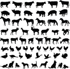 farm animals silhouettes on white background royalty illustration