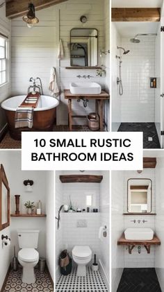 small rustic bathroom ideas with black and white tile