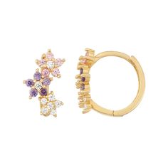 Junior Jewels Kids' 14k Gold Over Silver Cubic Zirconia Flower Hoop Earrings, Girl's, multicolor Gold Packaging, Flower Hoop Earrings, Vintage Style Outfits Retro, Teen Jewelry, Golden Earrings, Kids Earrings, Girls Jewelry, Girls Earrings, Jewelry Earrings Hoops