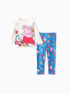 Blossom with cuteness with this Peppa pig Toddler T-Shirt and leggings set.
* Fabric characteristics: Soft and comfortable
* Piece of product: 1 T-shirt and 1 Leggings 
* Neckline: Crew neck
* Style: Floral elements and Peppa pig character prints 
* Fit: Regular Cotton Minnie Mouse Top For Playtime, Peppa Pig Pajamas, Peppa Pig Shirt, Peppa Pig Birthday Party T-shirts & Tank Tops, Pig Character, Toddler Girl Pack Pyjamas, Peppa Pig, Polyester Spandex, Toddler Girl