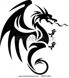 a black dragon tattoo design on a white background