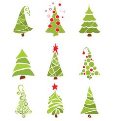 christmas trees with different shapes and colors