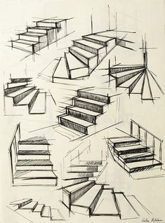 sketches of stairs and steps in various positions