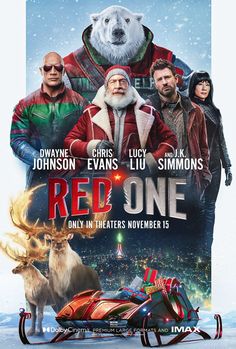 a movie poster for the film red one with santa claus and his reindeer sleigh