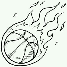 a drawing of a basketball ball with fire coming out of it's back end