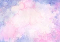 an abstract watercolor background with pink, blue and white clouds in the sky on a soft pastel color palette