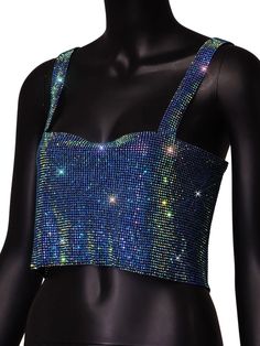 DIAMOND TOP Disco Style Evening Crop Top For Summer, Rhinestone Tops For Party Season Clubbing, Fitted Disco Crop Top For Party, Glamorous Evening Halter Crop Top, Fitted Disco Style Crop Top For Party, Cropped Tank Top For Party, Sleeveless Rhinestone Crop Top For Summer, Sleeveless Crop Top With Rhinestones For Summer, Glamorous Evening Crop Top