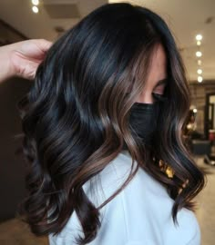 Brunette Thinning Hair, Black Hair With Lighter Front Pieces, Partial Highlight On Black Hair, Dimensional Black Hair Color, Dark Brown Hair With Money Piece Side Part, Dark Hair With Light Pieces, Balayage For Black Hair Short, Short Fall Hair Color 2023, Slight Money Piece Hair Brunette