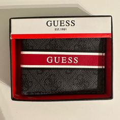 Guess Mens Wallet Slim And Light Black Bifold Wallet With Logo, Black Business Wallet With Logo, Casual Black Trifold Wallet, Black Rectangular Wallet With Logo, Black Rectangular Wallets With Logo, Casual Black Wallet Perfect For Gifts, Wedding Gifts For Him, Bf Gift Ideas, Iwc Watches Pilot