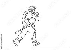 continuous line drawing of a hiker