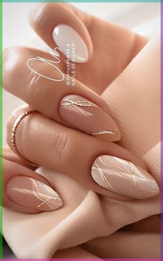 Nail Art For Party, Nails White Wedding, Neutral Tone Nail Designs, Simple Neutral Fall Nails, Cream Nails With Gold, Pretty Nails For Wedding, Wedding Nude Nails, Elegant Vacation Nails, Engagement Gel Nails