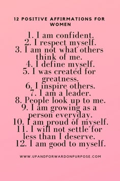 a pink background with the words positive affirmations for women