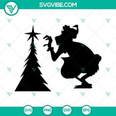 the silhouette of a cartoon character next to a christmas tree