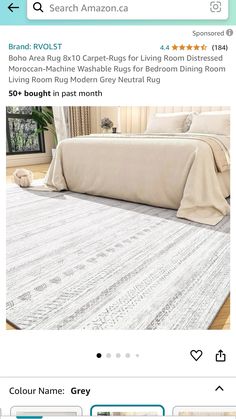 a bed with white sheets on top of it and an amazon listing page in the bottom right corner