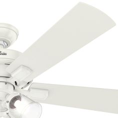 a white ceiling fan with two lights on each side and the words columbia written on it