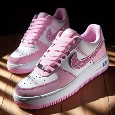 Nike Custom Shoes, Cute Sneaker Outfits, Cute Casual Shoes, Casual Shoes Women Sneakers, Nike Shoes Women Fashion, Custom Sneakers Diy, Pink Nike Shoes, Pretty Sneakers, Nike Air Force 1 Custom