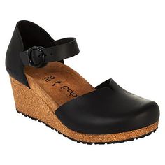 Papillio by Birkenstock Mary Leather Wedge Pump - 9863143 | HSN Cushioned Cork Wedge Sandals With Round Toe, Cork Wedge Sandals With Leather Footbed, Wedge Sandals Outfit, Closed Toe Wedges, Wide Sandals, Wedge Pump, Fashion Shoes Heels, Fashion Shoes Sandals, Comfortable Wedges