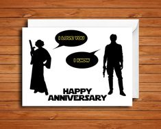 Star Wars Anniversary Card, Star Wars Valentine's Day Card, Star Wars Love Card, I Love You I Know https://etsy.me/2MiCXkl #starwars #starwarsvalentine #starwarscard #valentines #starwarvalentines #starwarslove #starwarsanniversary #iloveyouiknow Star Wars Anniversary Card, Online Valentine Cards, Starwars Valentines Cards, Princess Leia And Han Solo, Handmade Teachers Day Cards, Star Wars Valentine, Leia And Han, Birthday Cards For Mother, Star Wars Valentines