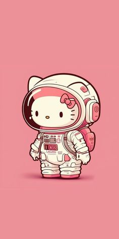 hello kitty in an astronaut suit on a pink background