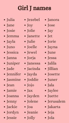 a pink poster with the names of girls names in black and white, against a light pink background